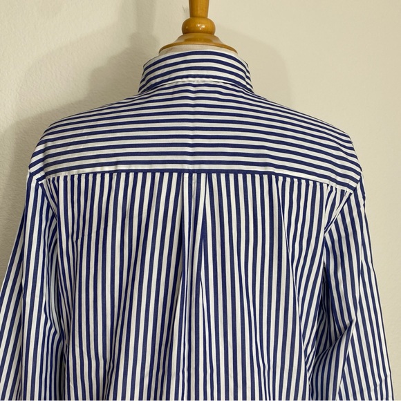 Vintage Ann Taylor Blue White Stripe Collar Button Down Long Sleeve Shirt Size L - Picture 8 of 14